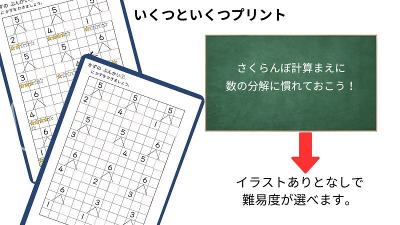 小学1年生の算数、いくつといくつプリント2の説明